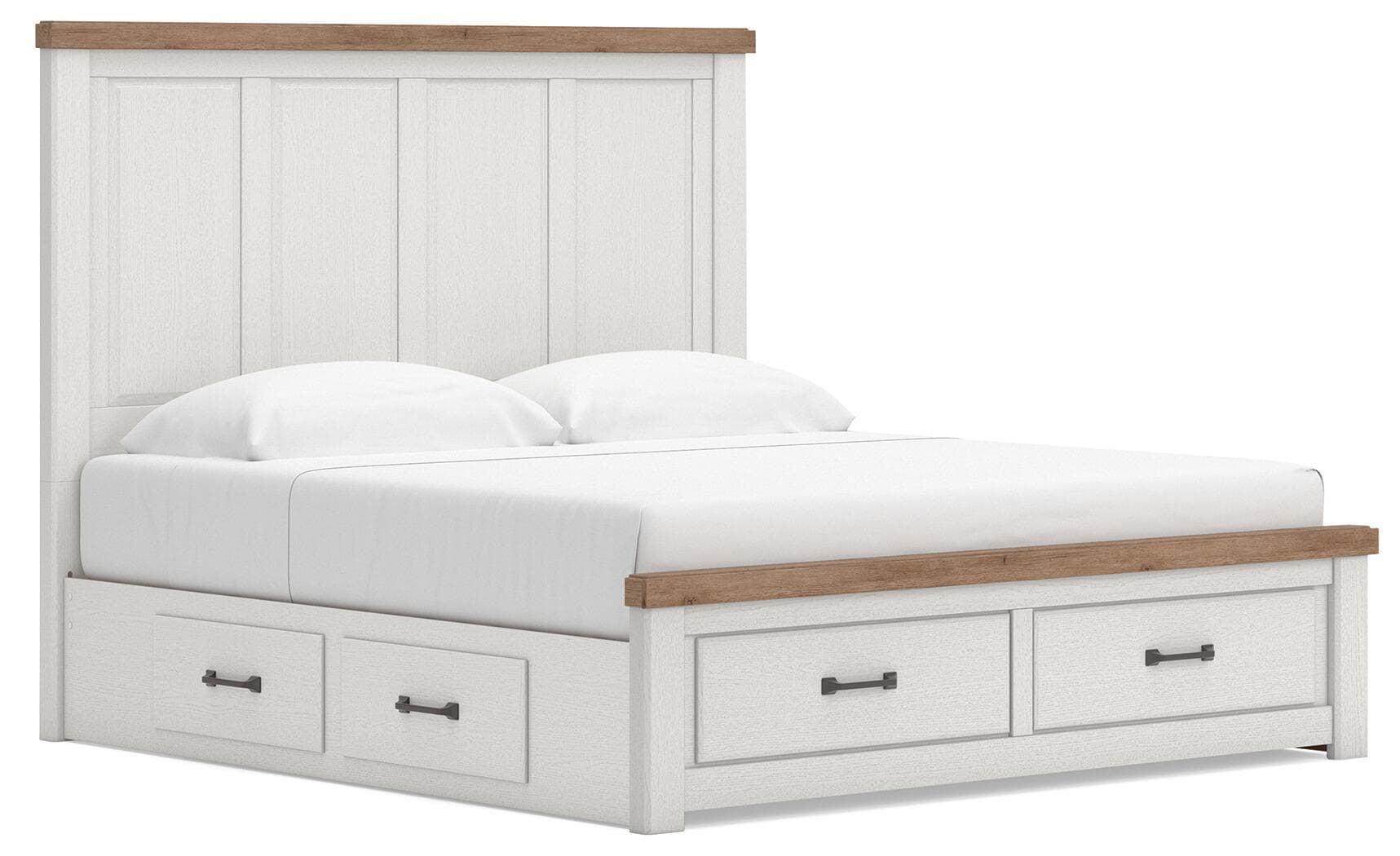 King Panel Storage Bed With Storage Footboard And 2 Under Bed Storage Units