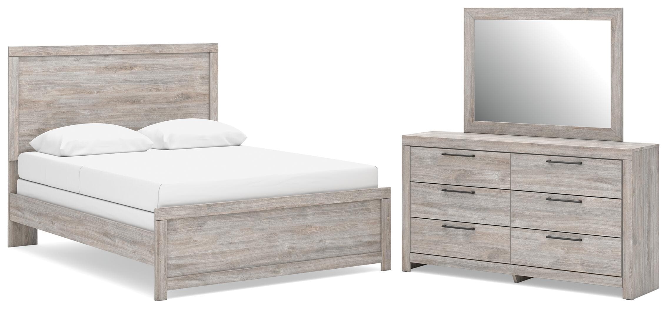3 Pc. · Queen Panel Bed, Dresser And Mirror · Gray