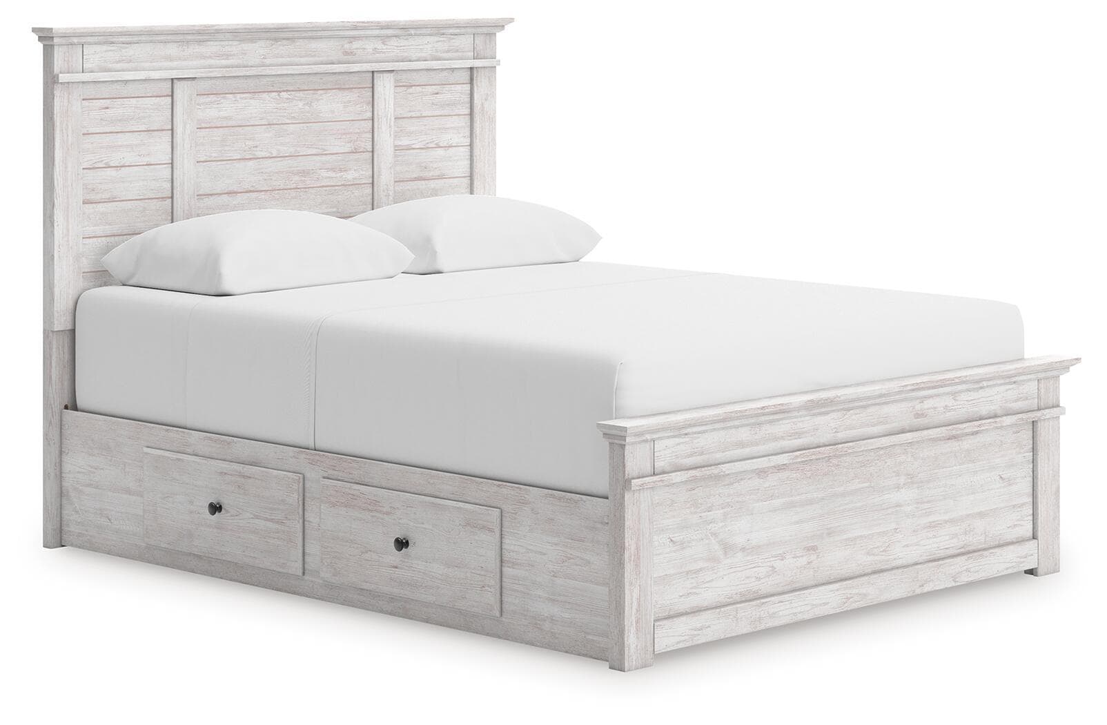 Makidern - Queen Panel Storage Bed With 2 Under Bed Storage Units - Whitewash