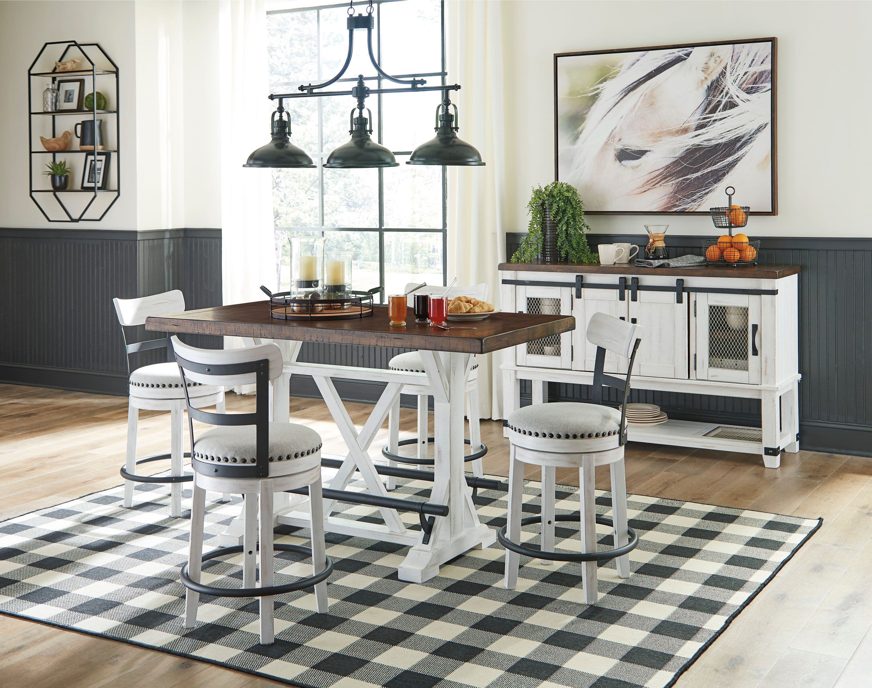6 Pc. · Counter Table, 4 Swivel Barstools, Server