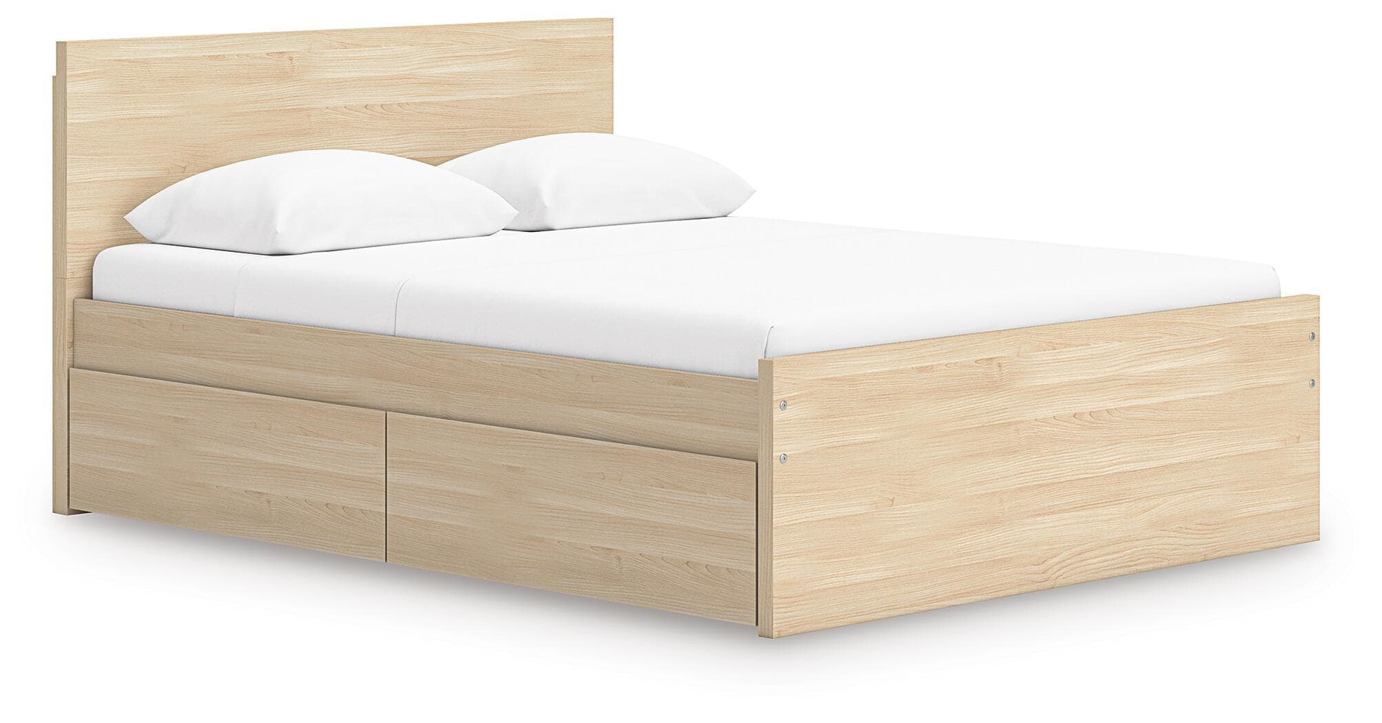 Full Panel Platform Bed With 2 Side Storage · Natural