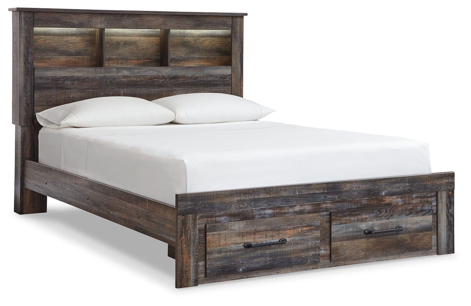 Queen Bookcase Bed With 2 Storage Drawers · Brown / Beige