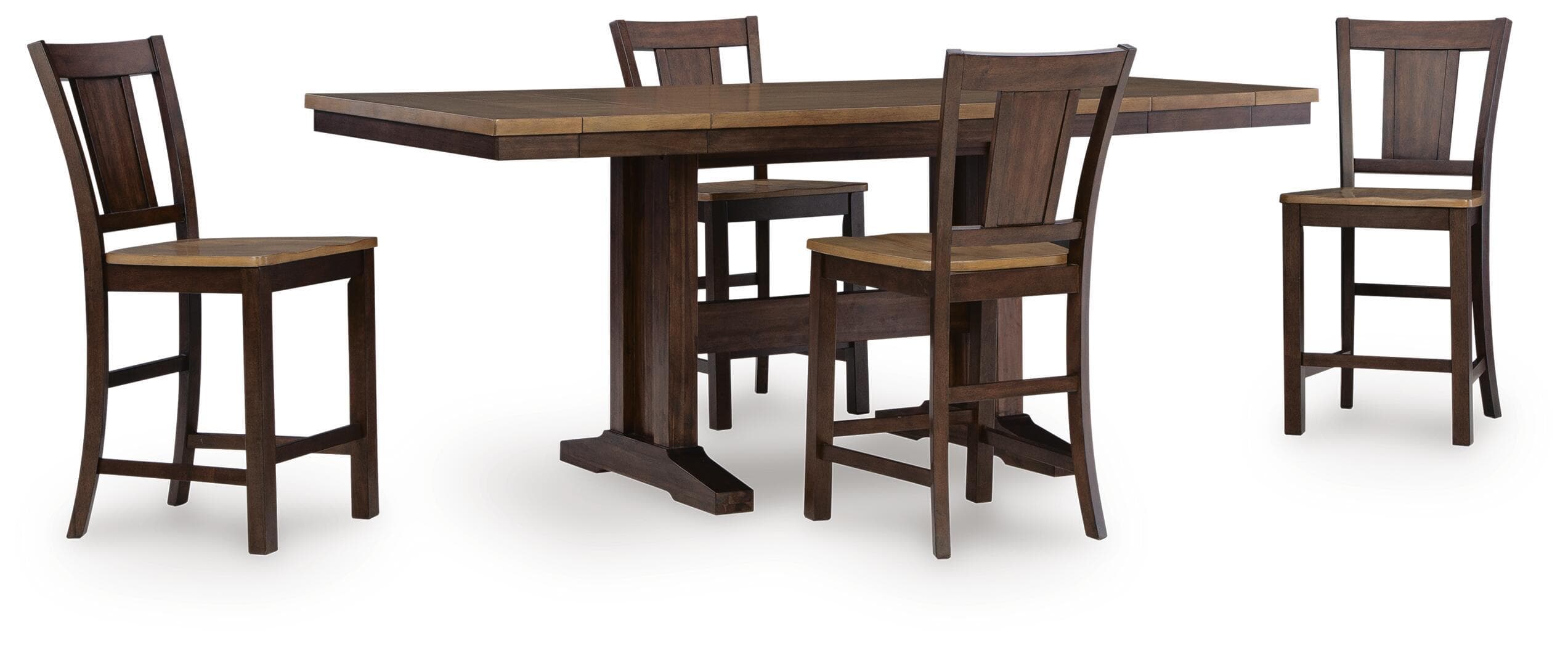 Rylandeen - 5 Pc. - Counter Height Extension Dining Table And 4 Barstools - Light Brown / Dark Brown