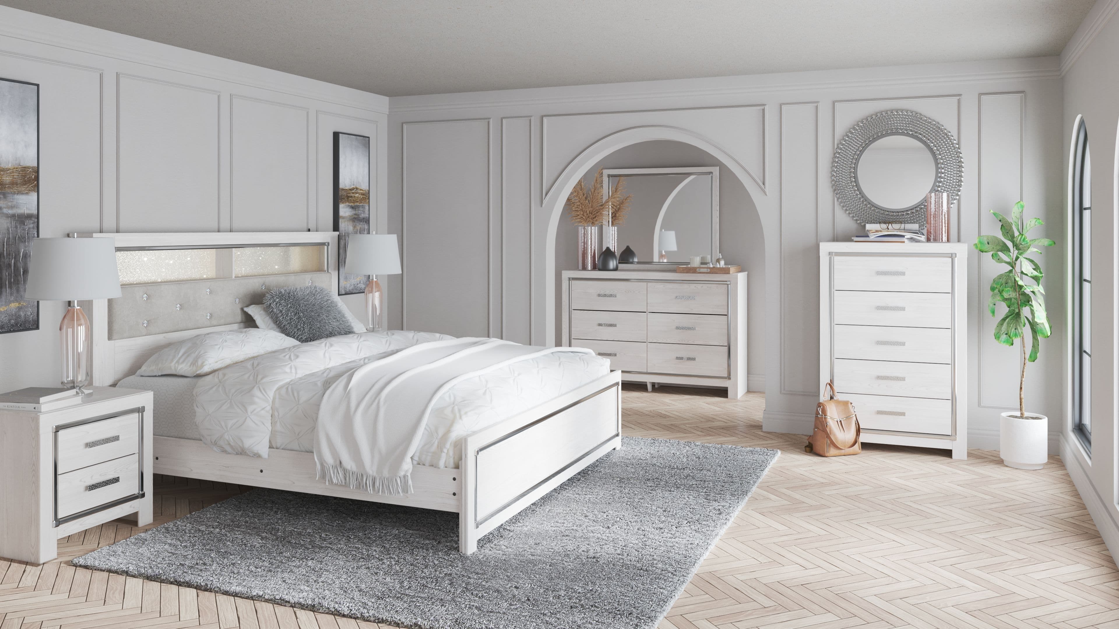 6 Pc. · Dresser, Mirror, Chest, Queen Panel Bookcase Bed