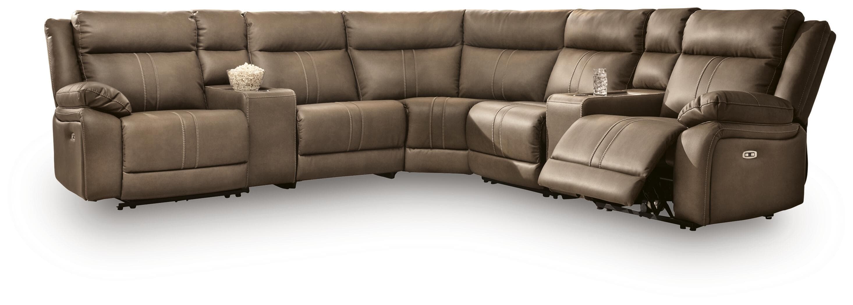 Max-Momentum - 7-Piece Power Reclining Sectional With 2 Audio Consoles - Biscotti