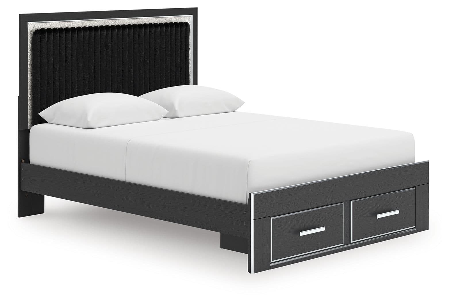Queen Upholstered Panel Platform Storage Bed · Black