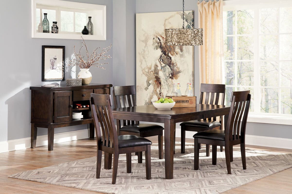 Haddigan - 5 Pc. - Extension Table, 4 Side Chairs - Dark Brown