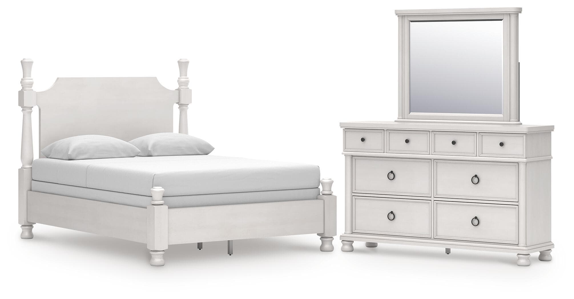 Rowlenstown - 3 Pc. - Queen Poster Bed, Dresser And Mirror - Antique White